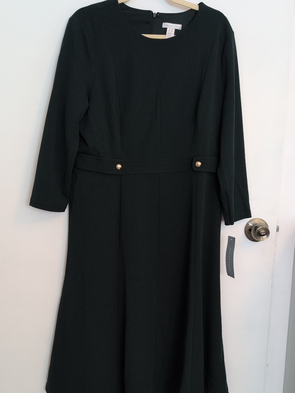 London Times Dark Green Long Sleeve Midi Dress